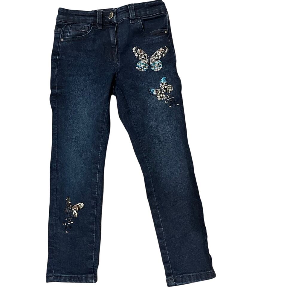 NEXT Butterfly Sequin Embellished Kids Denim Jeans Size 5 90s Y2K style